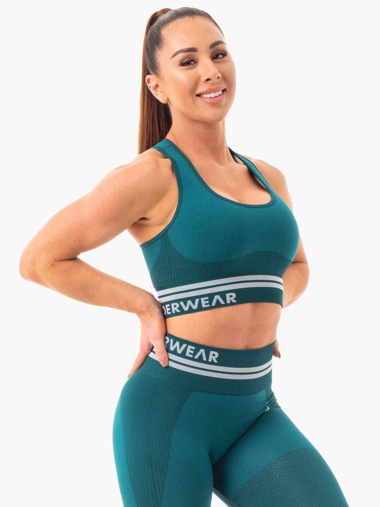 Women's Ryderwear Women Sports Bra Freestyle Seamless Longline Sports Bra Emerald Green | NZ2533QZ