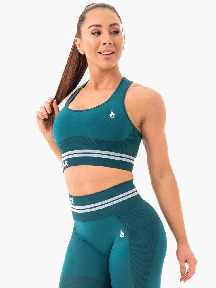 Women\'s Ryderwear Women Sports Bra Freestyle Seamless Longline Sports Bra Emerald Green | NZ2533QZ