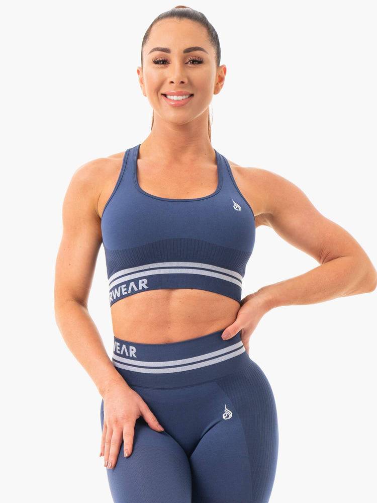 Women's Ryderwear Women Sports Bra Freestyle Seamless Longline Sports Bra Steel Blue | NZ2537VD