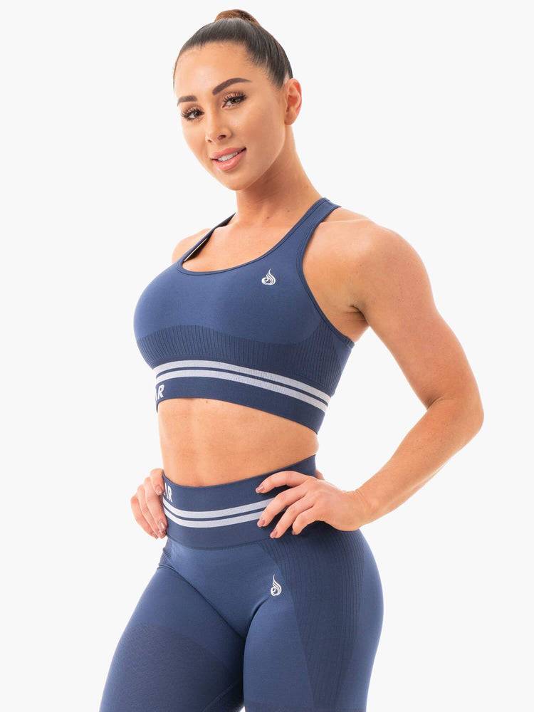 Women's Ryderwear Women Sports Bra Freestyle Seamless Longline Sports Bra Steel Blue | NZ2537VD