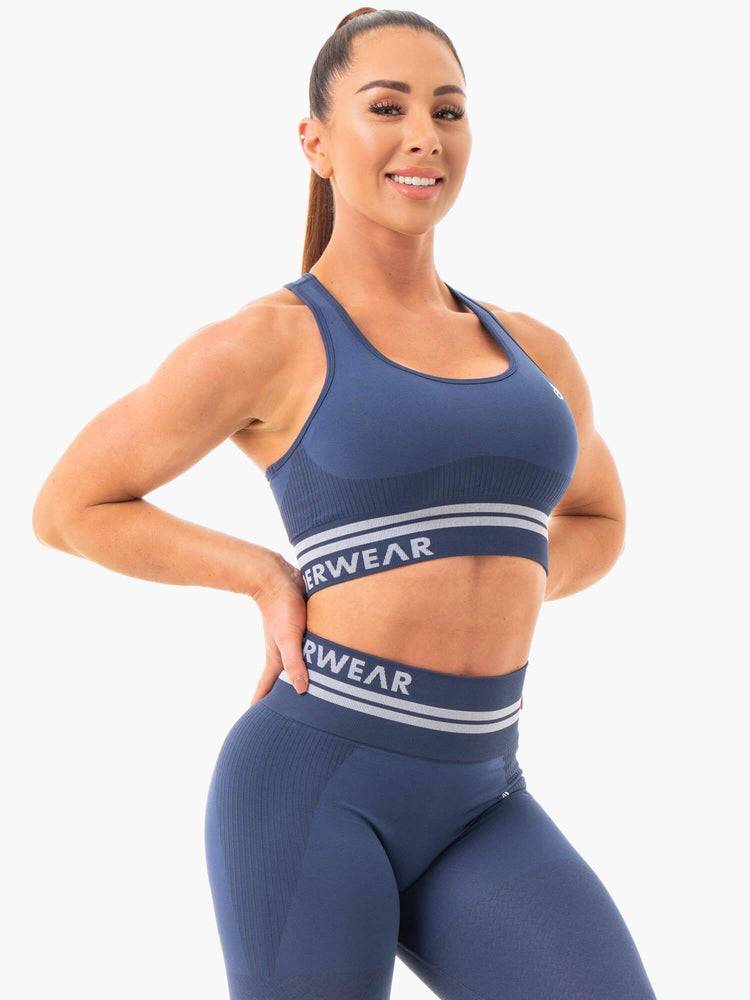 Women's Ryderwear Women Sports Bra Freestyle Seamless Longline Sports Bra Steel Blue | NZ2537VD