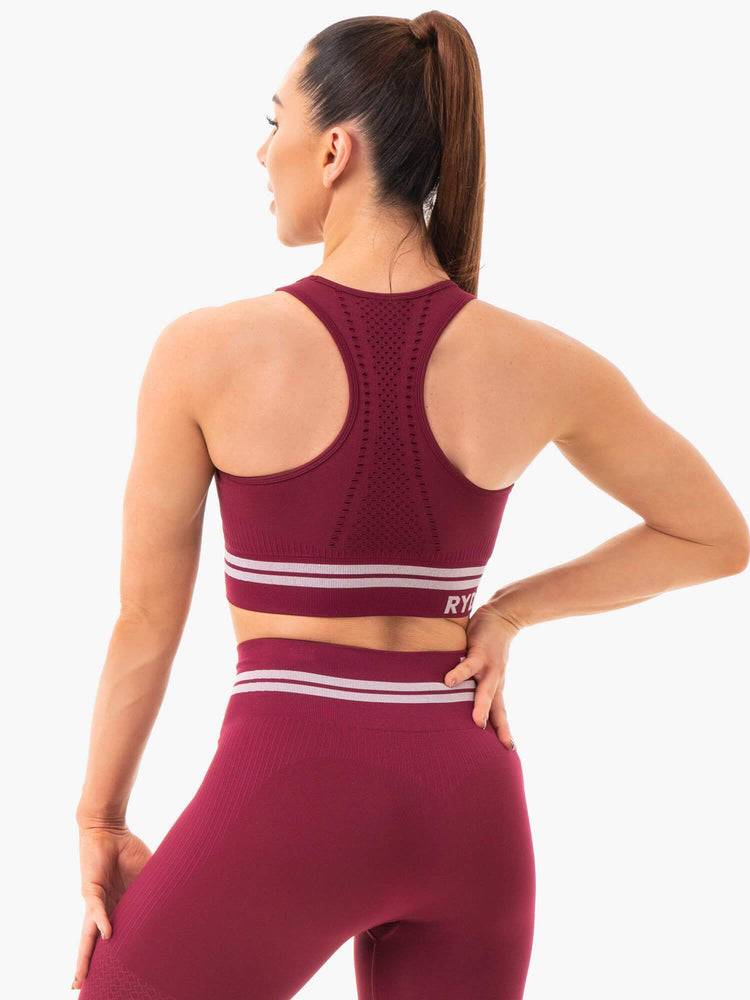 Women's Ryderwear Women Sports Bra Freestyle Seamless Longline Sports Bra Burgundy | NZ2538CE