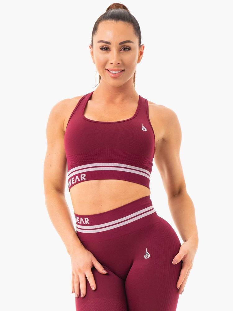 Women's Ryderwear Women Sports Bra Freestyle Seamless Longline Sports Bra Burgundy | NZ2538CE