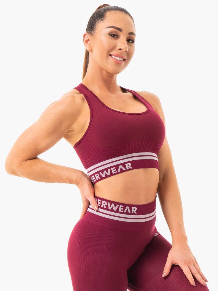 Women's Ryderwear Women Sports Bra Freestyle Seamless Longline Sports Bra Burgundy | NZ2538CE