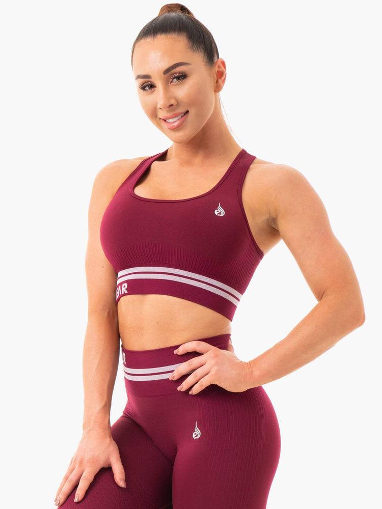 Women\'s Ryderwear Women Sports Bra Freestyle Seamless Longline Sports Bra Burgundy | NZ2538CE