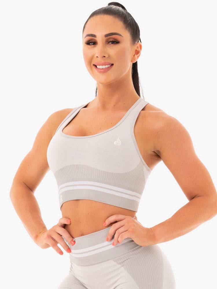 Women's Ryderwear Women Sports Bra Freestyle Seamless Longline Sports Bra Grey | NZ2548SO