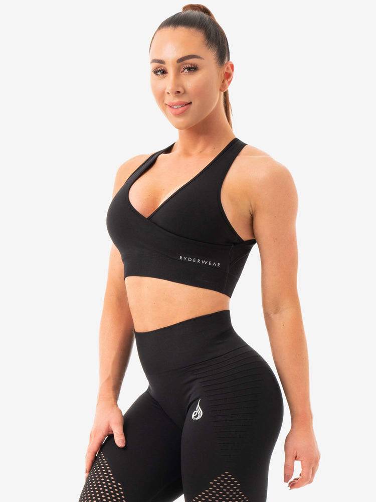 Women's Ryderwear Women Sports Bra Geo Seamless Sports Bra Black | NZ2563VD