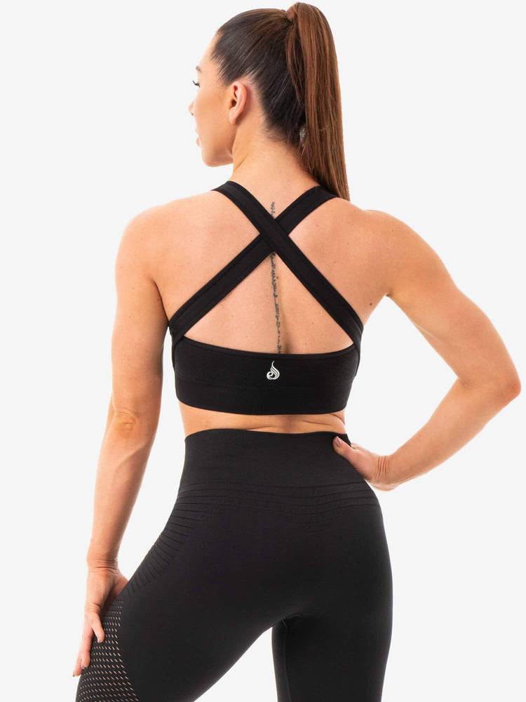 Women's Ryderwear Women Sports Bra Geo Seamless Sports Bra Black | NZ2563VD