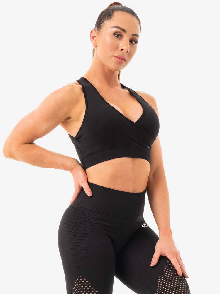 Women's Ryderwear Women Sports Bra Geo Seamless Sports Bra Black | NZ2563VD