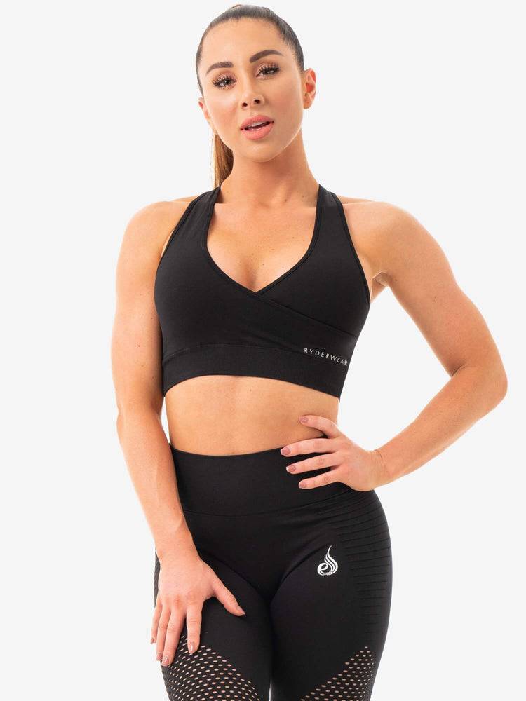 Women\'s Ryderwear Women Sports Bra Geo Seamless Sports Bra Black | NZ2563VD