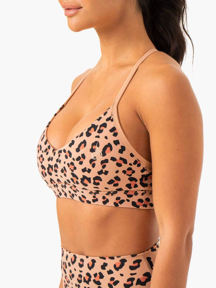 Women's Ryderwear Women Sports Bra Hybrid Sports Bra Tan Leopard | NZ2385LH