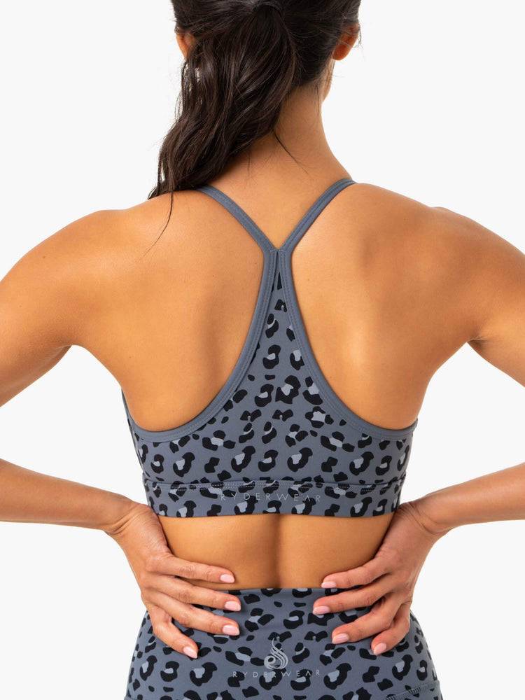 Women's Ryderwear Women Sports Bra Hybrid Sports Bra Steel Blue Leopard | NZ2460CE