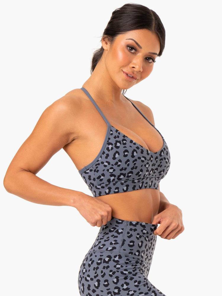 Women's Ryderwear Women Sports Bra Hybrid Sports Bra Steel Blue Leopard | NZ2460CE