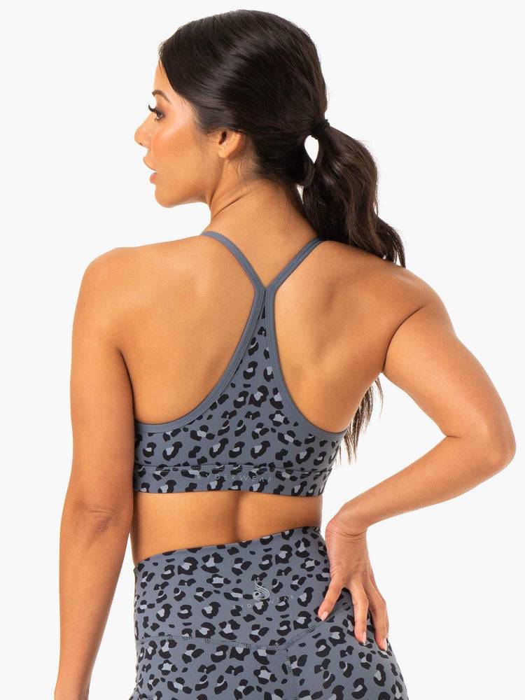 Women's Ryderwear Women Sports Bra Hybrid Sports Bra Steel Blue Leopard | NZ2460CE