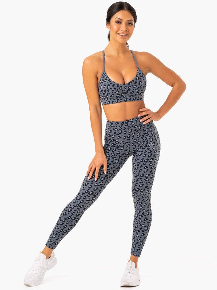 Women's Ryderwear Women Sports Bra Hybrid Sports Bra Steel Blue Leopard | NZ2460CE