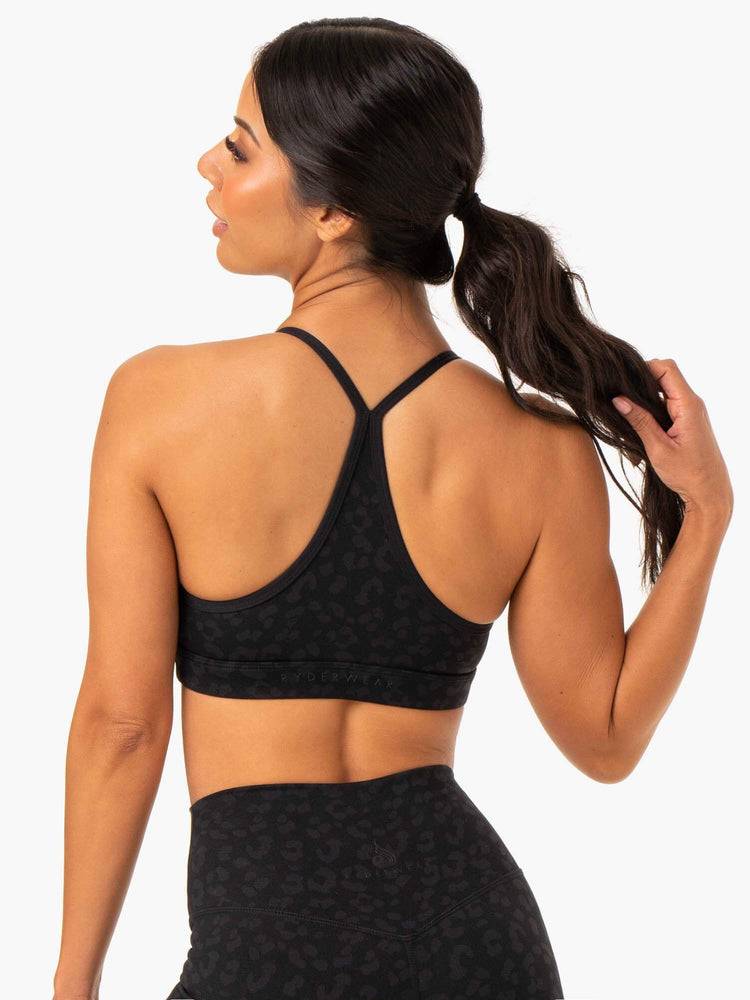 Women's Ryderwear Women Sports Bra Hybrid Sports Bra Black Leopard | NZ2501UT