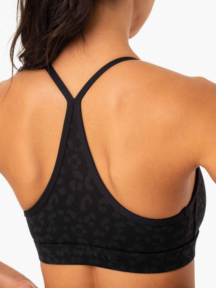 Women's Ryderwear Women Sports Bra Hybrid Sports Bra Black Leopard | NZ2501UT