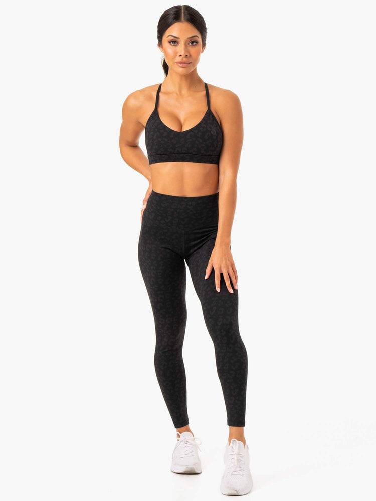 Women's Ryderwear Women Sports Bra Hybrid Sports Bra Black Leopard | NZ2501UT