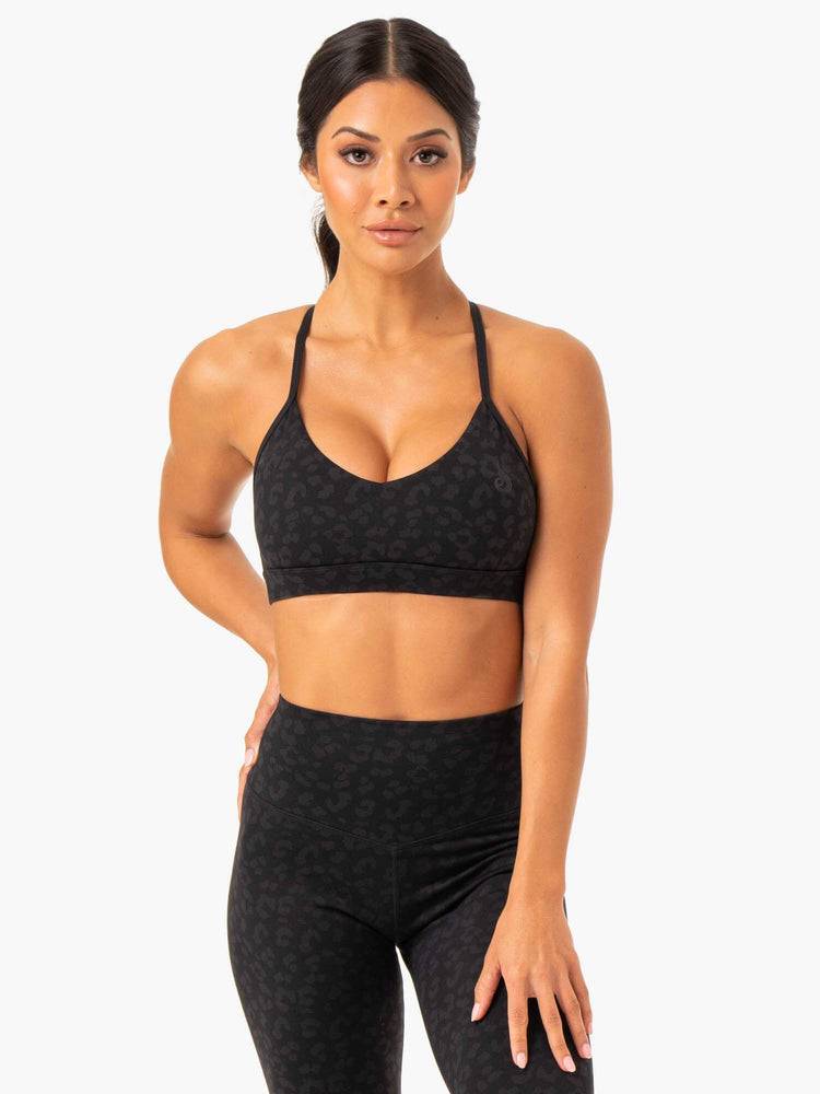 Women\'s Ryderwear Women Sports Bra Hybrid Sports Bra Black Leopard | NZ2501UT