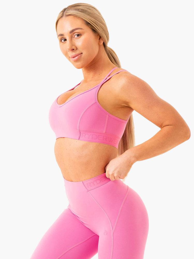 Women's Ryderwear Women Sports Bra Level Up V-Neck Sports Bra Pink | NZ2245SO