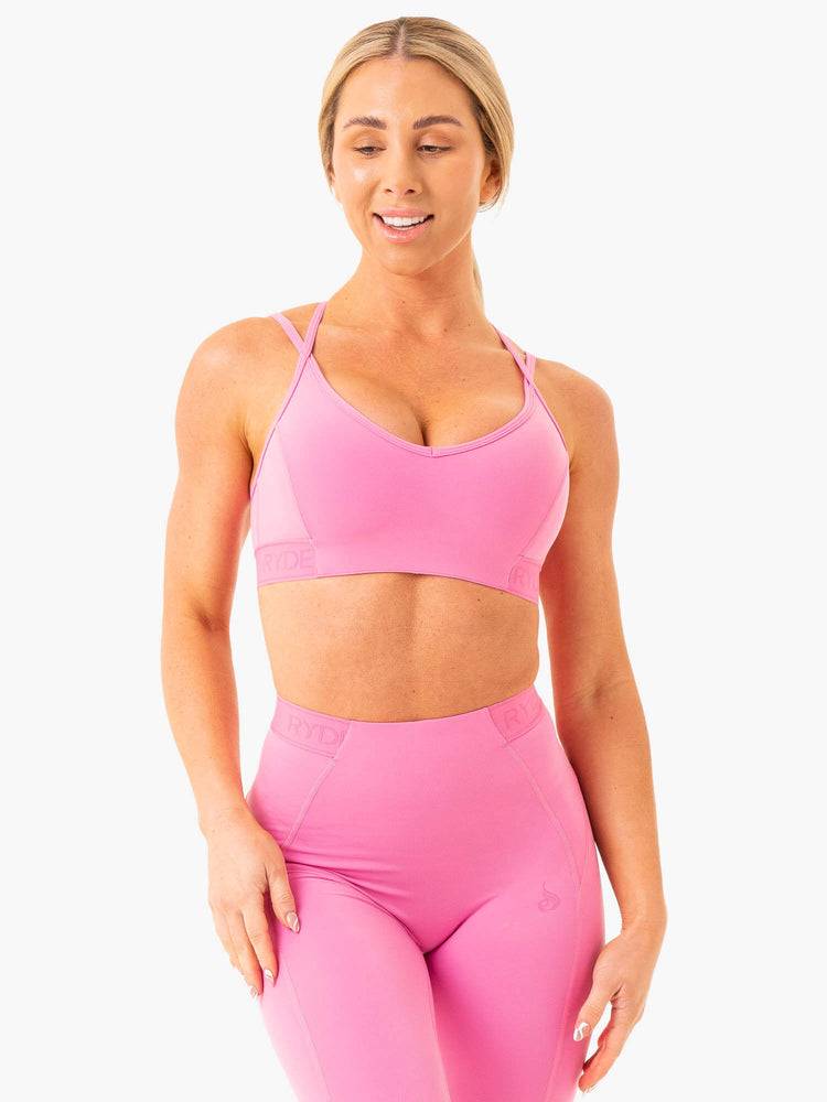 Women\'s Ryderwear Women Sports Bra Level Up V-Neck Sports Bra Pink | NZ2245SO