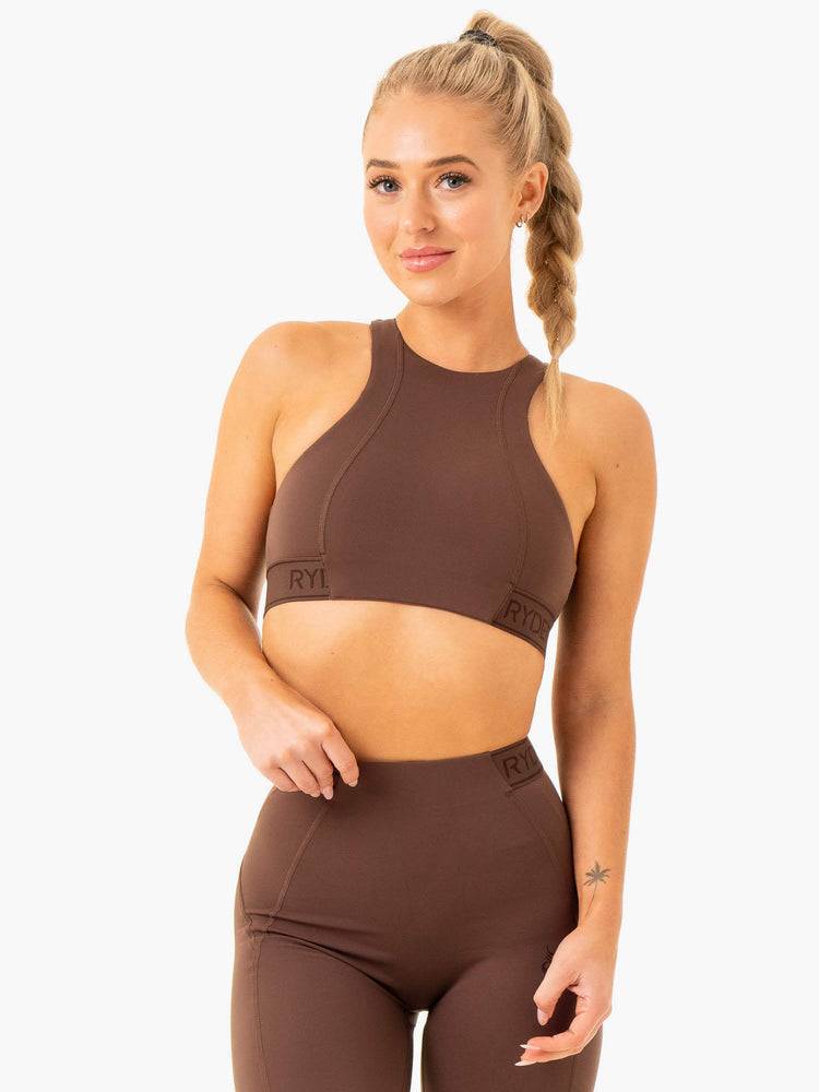 Women's Ryderwear Women Sports Bra Level Up High Impact Sports Bra Chocolate | NZ2269PQ