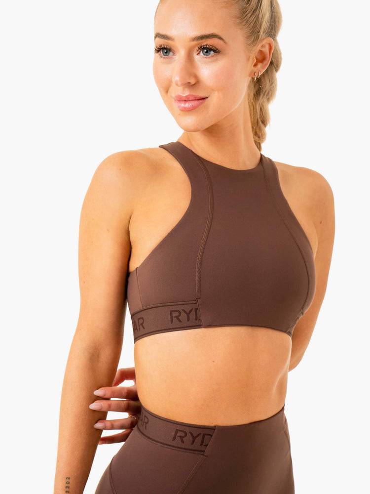 Women's Ryderwear Women Sports Bra Level Up High Impact Sports Bra Chocolate | NZ2269PQ