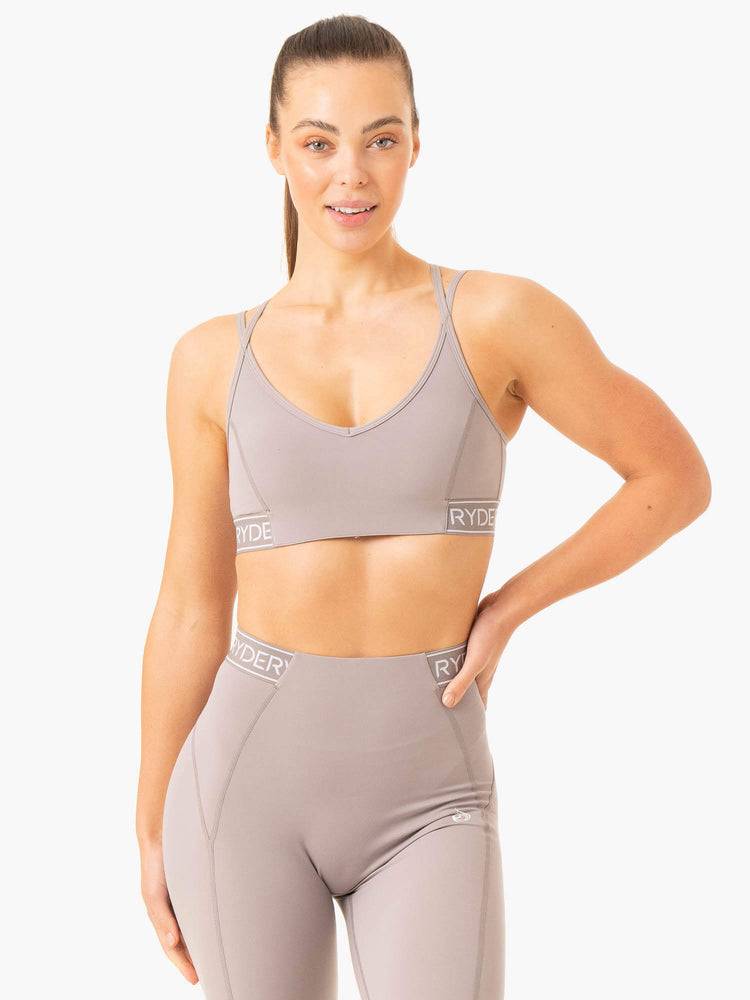 Women\'s Ryderwear Women Sports Bra Level Up V-Neck Sports Bra Steel Grey | NZ2301HK