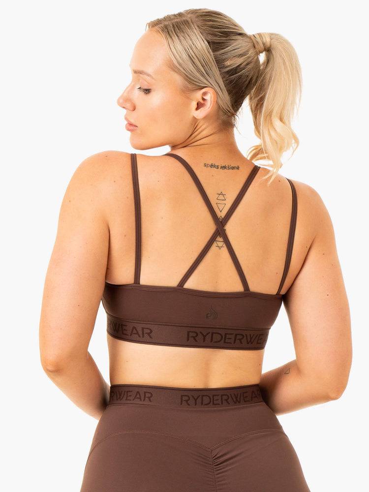 Women's Ryderwear Women Sports Bra Level Up V-Neck Sports Bra Chocolate | NZ2327NB