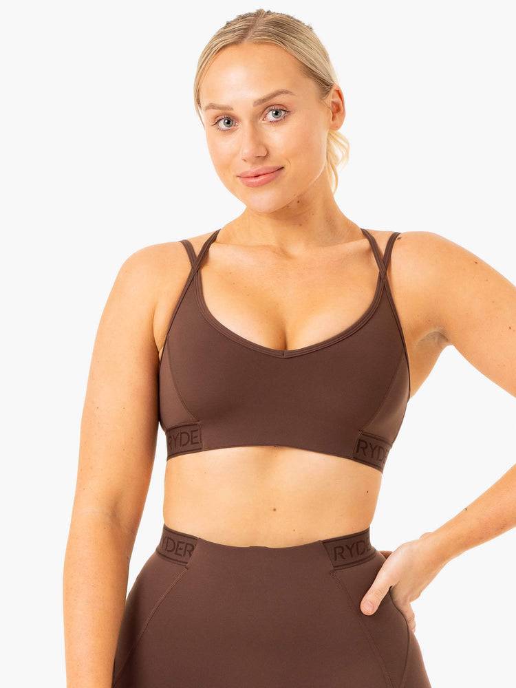 Women\'s Ryderwear Women Sports Bra Level Up V-Neck Sports Bra Chocolate | NZ2327NB