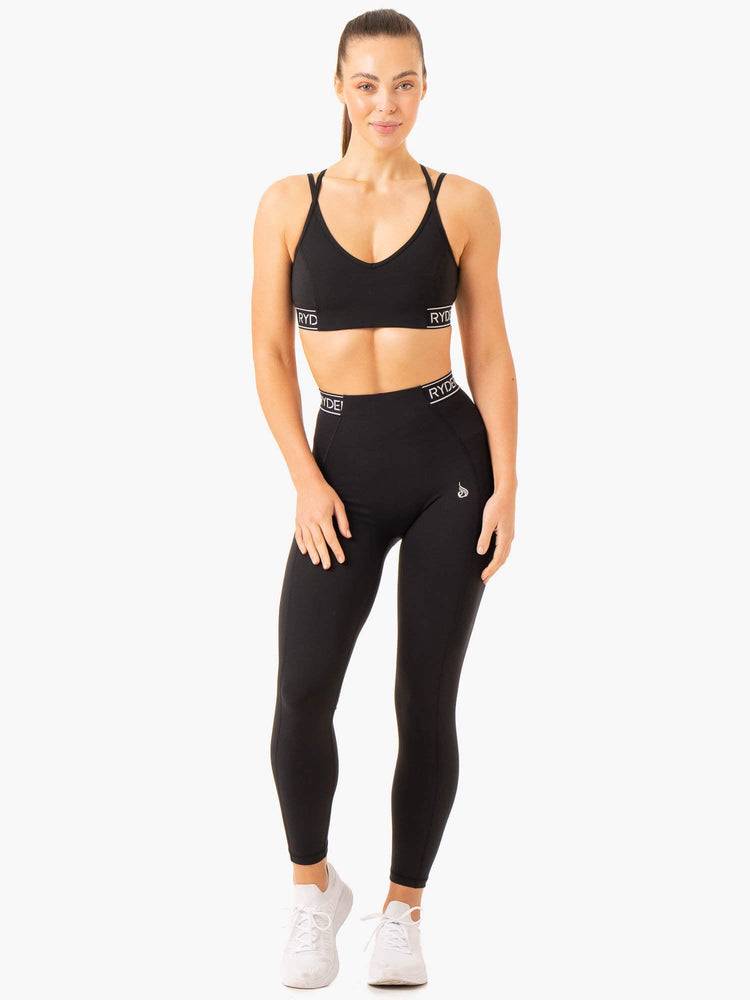 Women's Ryderwear Women Sports Bra Level Up V-Neck Sports Bra Black | NZ2330CE