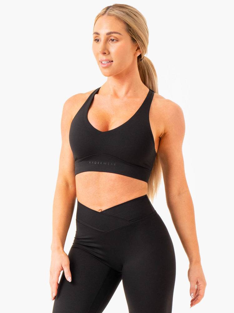 Women's Ryderwear Women Sports Bra NKD Cross Over Sports Bra Black | NZ2343OR