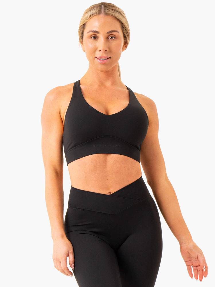 Women's Ryderwear Women Sports Bra NKD Cross Over Sports Bra Black | NZ2343OR