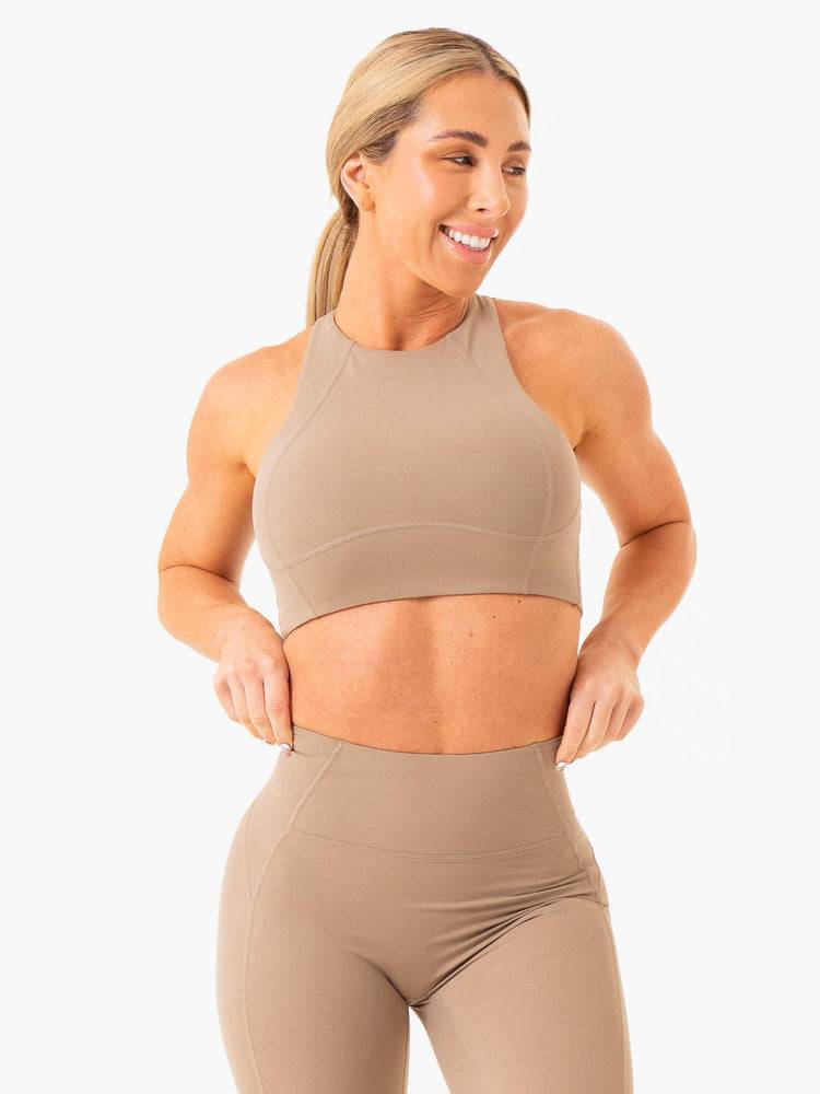 Women\'s Ryderwear Women Sports Bra NKD Frame Long Line Sports Bra Latte | NZ2259MA