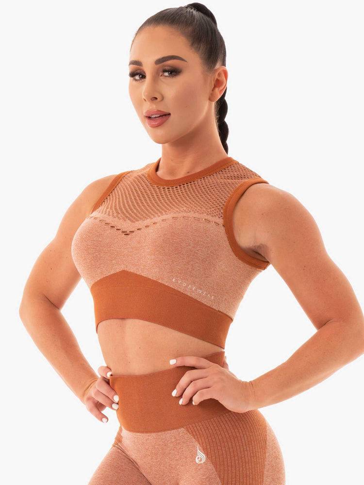 Women's Ryderwear Women Sports Bra Oasis Seamless Crop Top Sports Bra Desert Rust | NZ2349EX