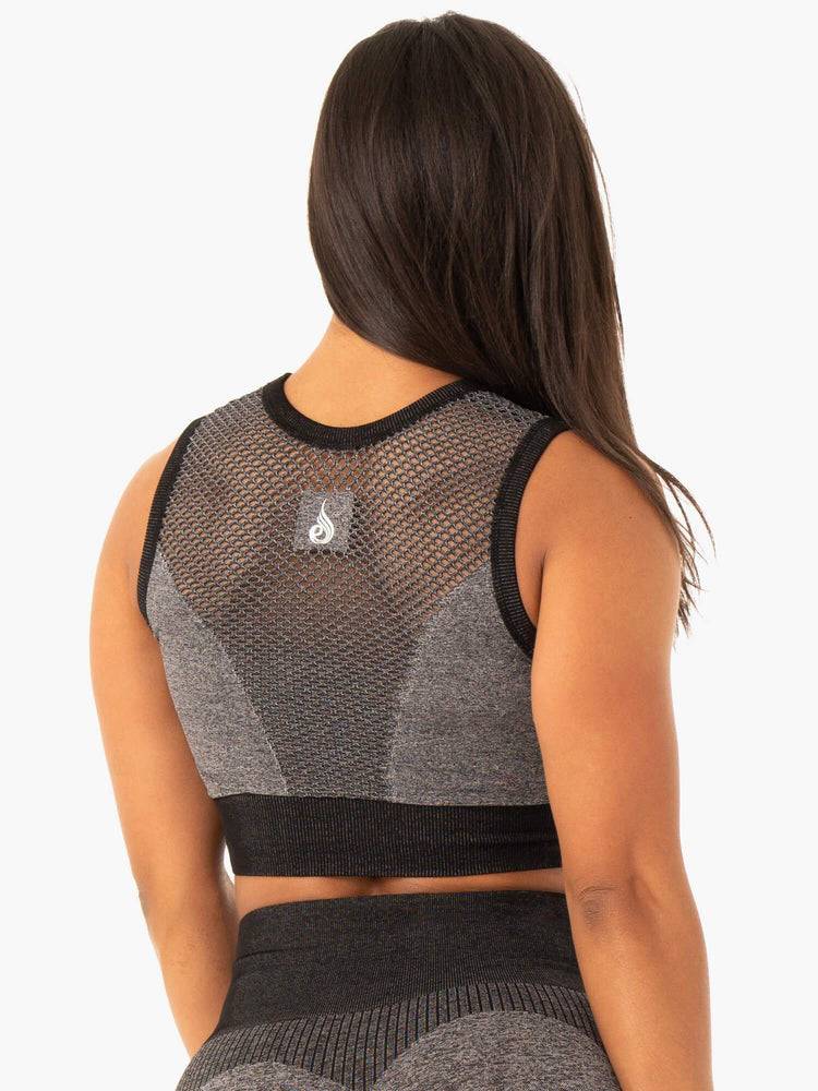 Women's Ryderwear Women Sports Bra Oasis Seamless Crop Top Sports Bra Black Marl | NZ2402WY