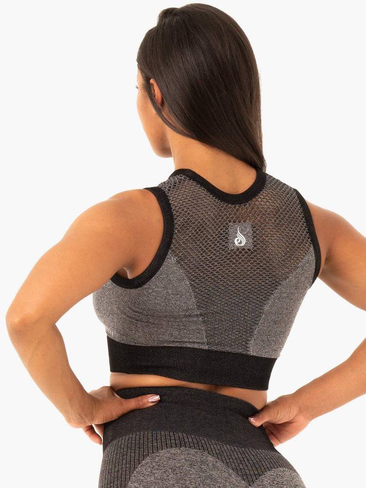 Women's Ryderwear Women Sports Bra Oasis Seamless Crop Top Sports Bra Black Marl | NZ2402WY