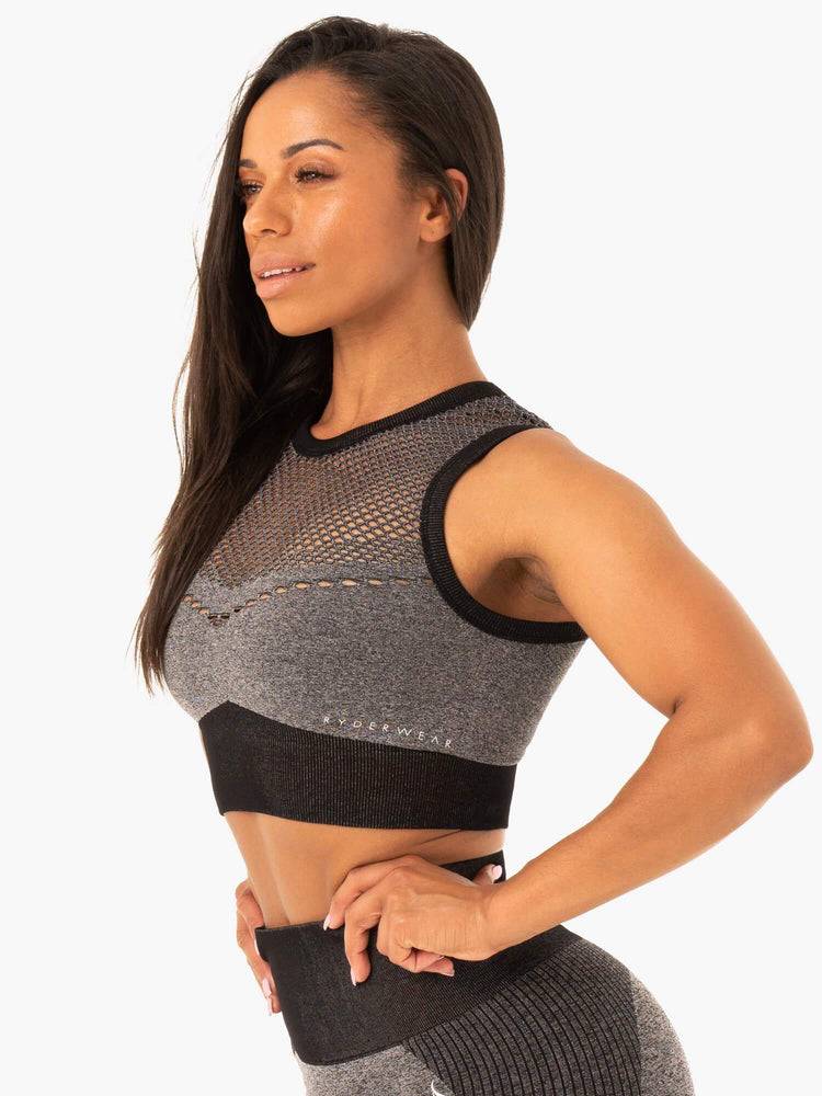 Women's Ryderwear Women Sports Bra Oasis Seamless Crop Top Sports Bra Black Marl | NZ2402WY