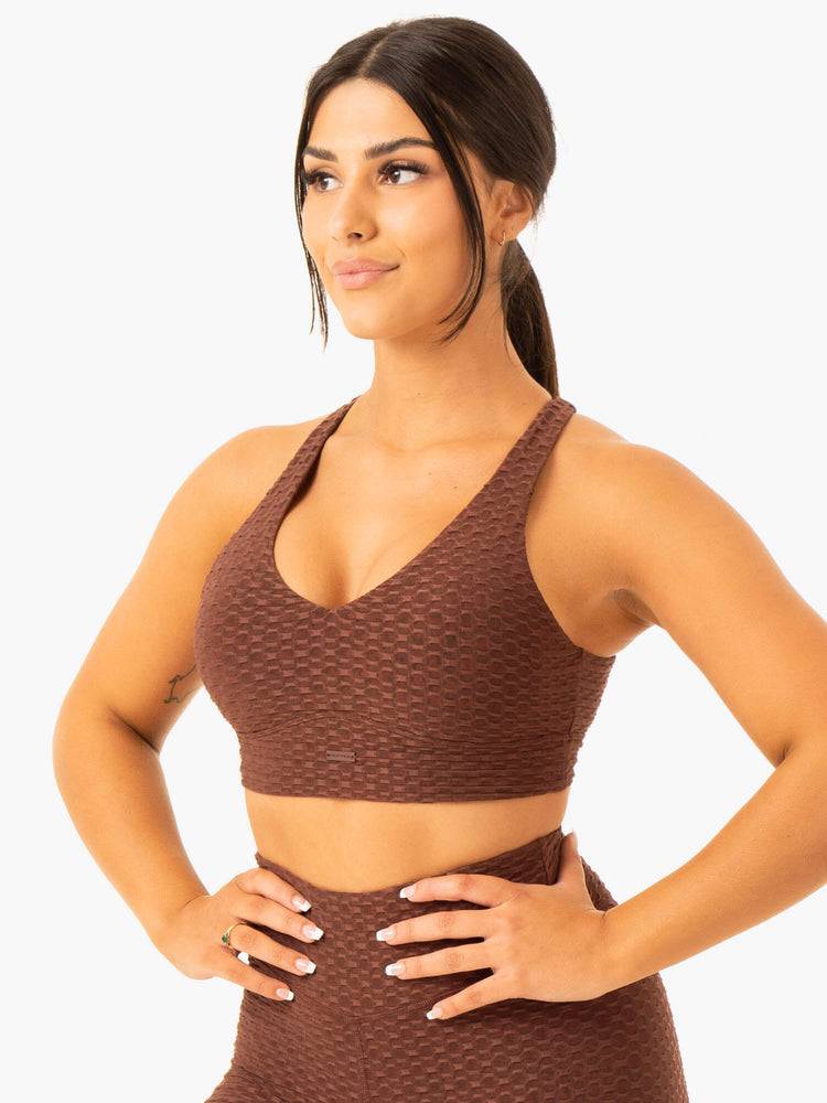 Women's Ryderwear Women Sports Bra Optic V-Neck Sports Bra Chocolate | NZ2223HK