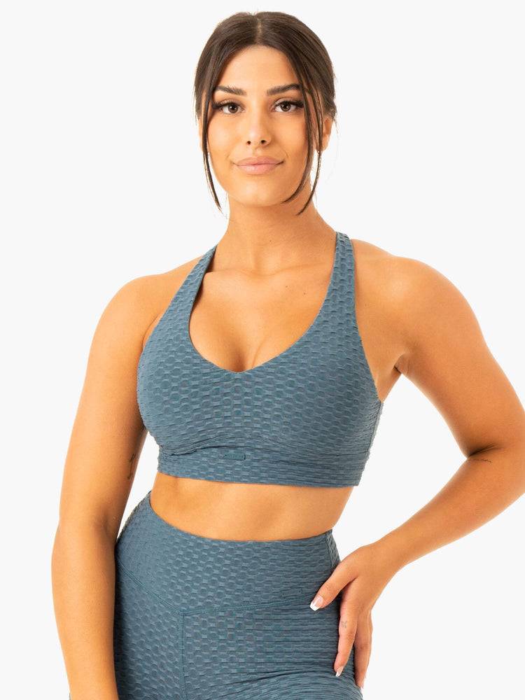 Women's Ryderwear Women Sports Bra Optic V-Neck Sports Bra Teal | NZ2227ZG