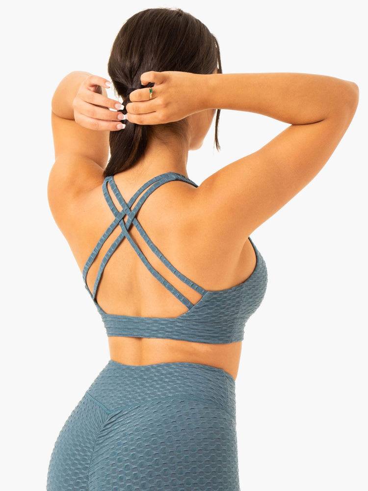 Women's Ryderwear Women Sports Bra Optic V-Neck Sports Bra Teal | NZ2227ZG