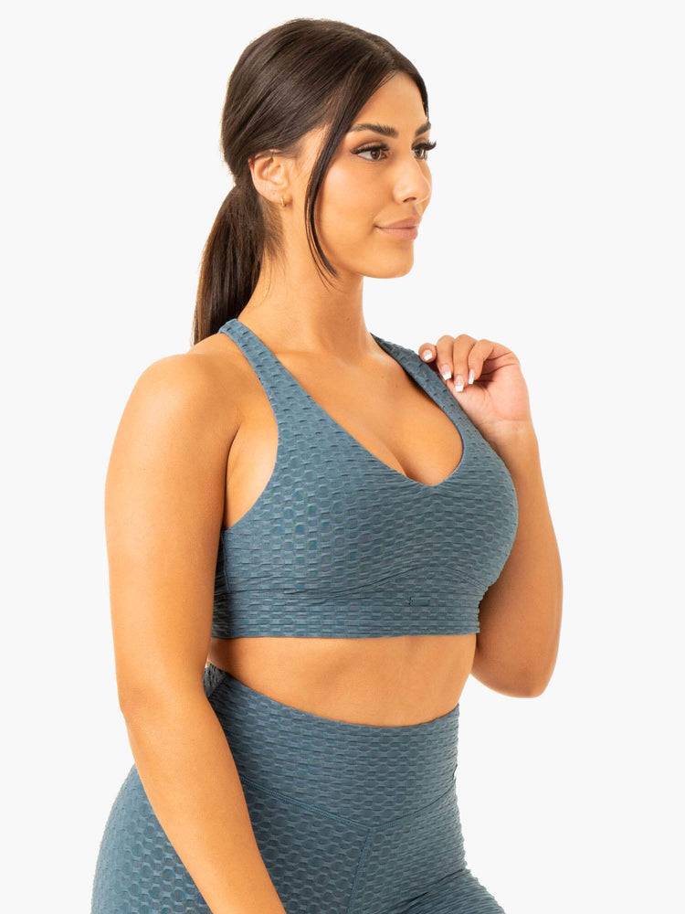 Women's Ryderwear Women Sports Bra Optic V-Neck Sports Bra Teal | NZ2227ZG