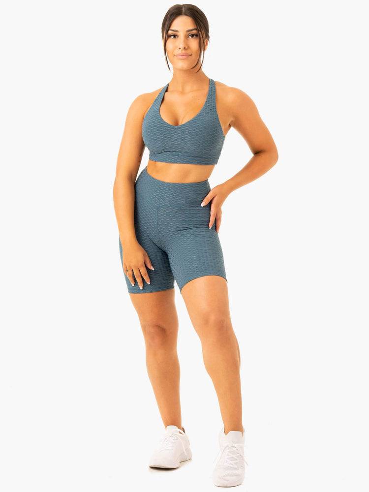 Women's Ryderwear Women Sports Bra Optic V-Neck Sports Bra Teal | NZ2227ZG