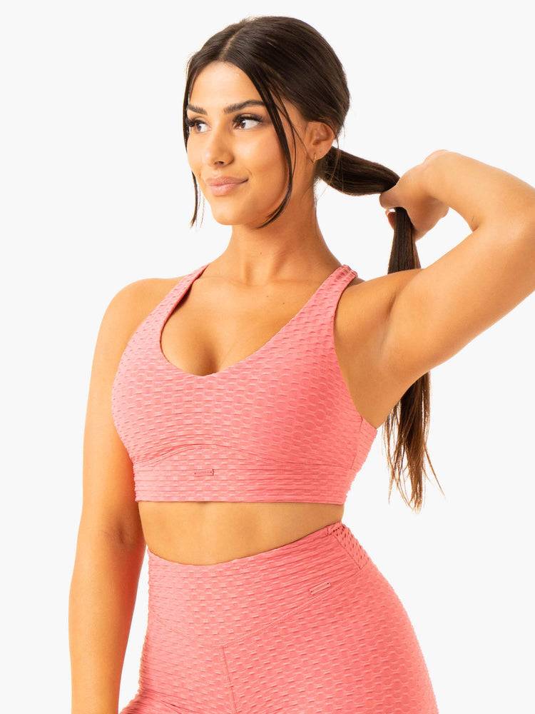 Women's Ryderwear Women Sports Bra Optic V-Neck Sports Bra Lipstick Pink | NZ2237RW