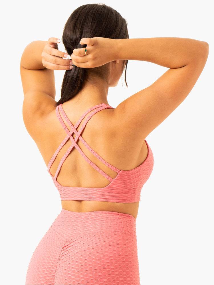 Women's Ryderwear Women Sports Bra Optic V-Neck Sports Bra Lipstick Pink | NZ2237RW