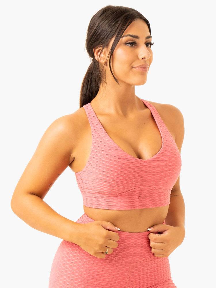 Women's Ryderwear Women Sports Bra Optic V-Neck Sports Bra Lipstick Pink | NZ2237RW