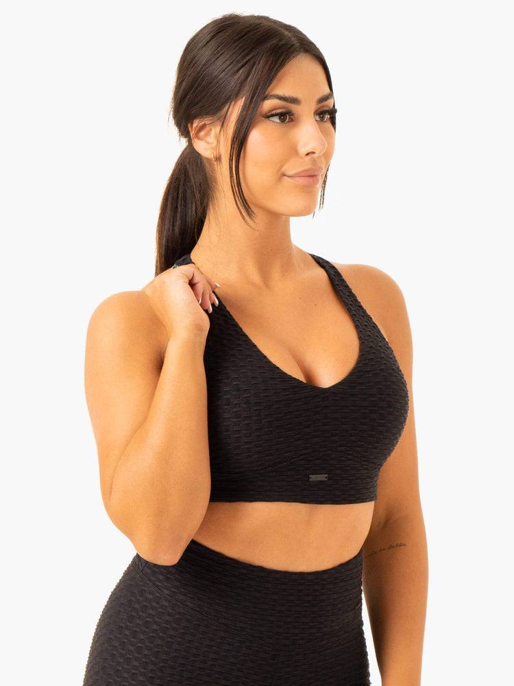 Women's Ryderwear Women Sports Bra Optic V-Neck Sports Bra Black | NZ2282VD