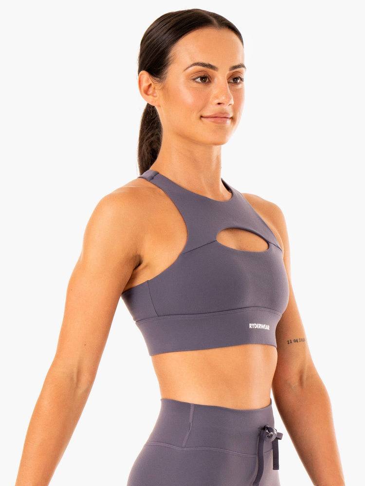 Women's Ryderwear Women Sports Bra Replay Cut Out Sports Bra Charcoal | NZ2308VD