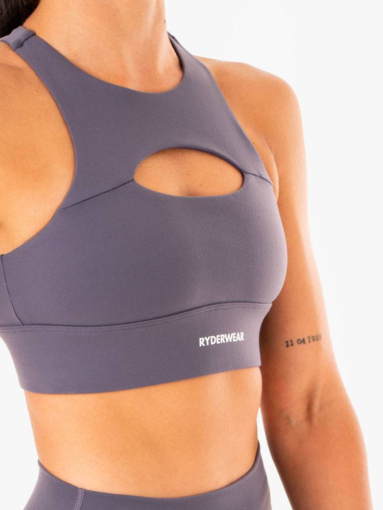 Women's Ryderwear Women Sports Bra Replay Cut Out Sports Bra Charcoal | NZ2308VD