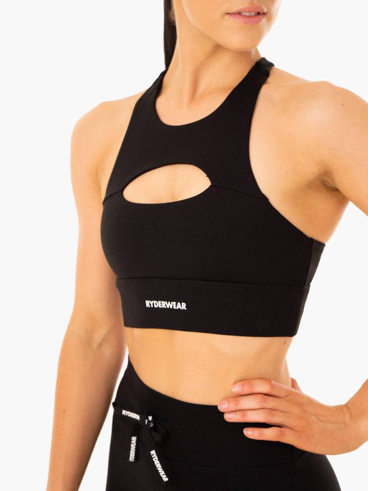 Women's Ryderwear Women Sports Bra Replay Cut Out Sports Bra Black | NZ2393AP